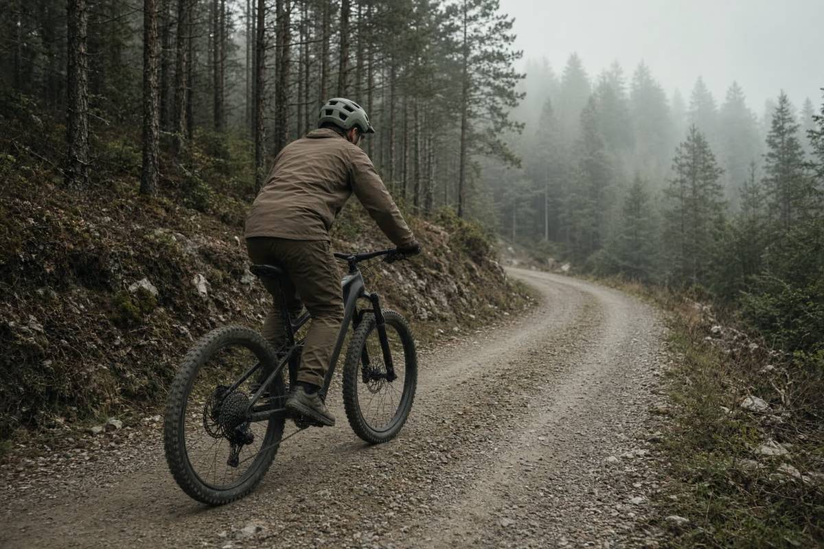 E-Mountainbike auf einem Waldweg